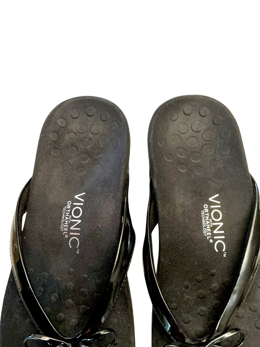 Vionic  Bella II Black Patent Bow Toe-Post Thong Slip on Ortho Sandal Sz-10 Wide - Picture 7 of 15